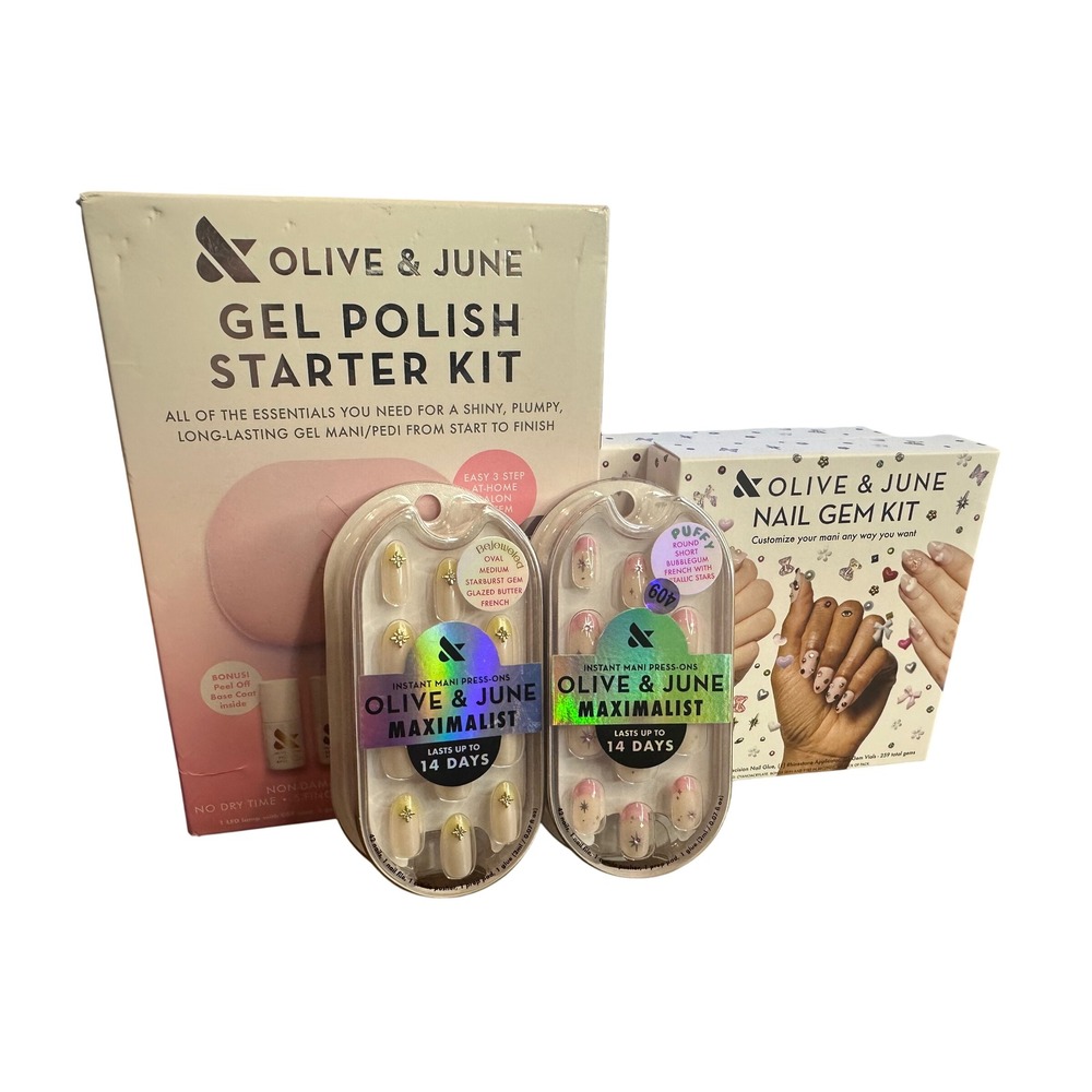 Olive & June Gel Polish Starter Kit Nail Gem Kit & Maximalist Press-On Bundle